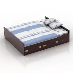 Wood Bed Furniture With Under Drawers 3d model