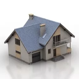Roof House Building With Balcony 3d model