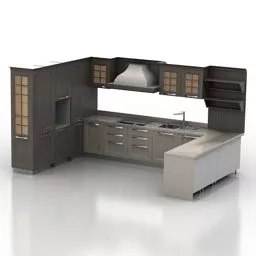 U Kitchen Cabinet With Marble Counter Top 3d model