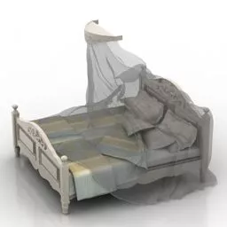 Antique Bed With Curtain Cover 3d model