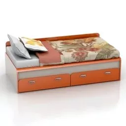 Upholstered Bed With Under Drawer 3d model