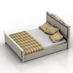 Double Bed With Yellow Mattress And Pillow 3d model