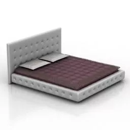 Double Bed With Brown Blanket 3d model