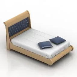 Upholstered Double Bed With Back Panel 3d model