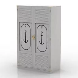 Wardrobe White Painted With Decorative Door 3d model