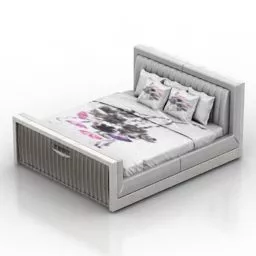 White Bed With Texture Mattress And Pillow 3d model