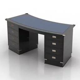 Curved Work Table, Dark Wood Table 3d model