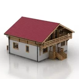 Red Roof House , Wood House Two Storey 3d model