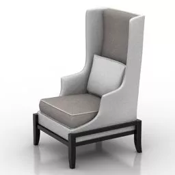 High Back Armchair Wooden Base 3d model