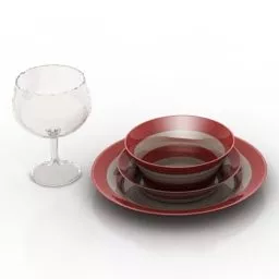 Set Of Plate With Glass 3d model