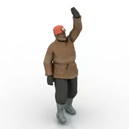 Worker With Hat Waving 3d model