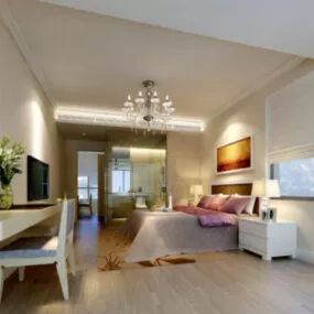 Modern Suite Bedroom One Bathroom Interior 3d model