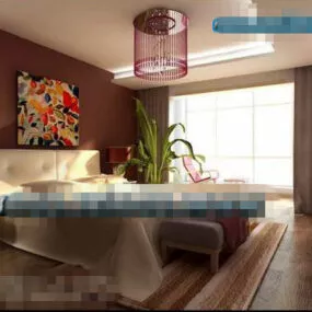 Abstract Paintings Fashion Bedroom Interior 3d model