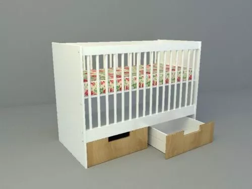White Baby Crib With Drawer 3d model White Baby Crib With Drawer 3d model