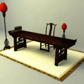 Chinese Retro Working Table Chair 3d model