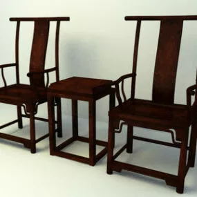 Chinese Culture Wooden Chairs Table 3d model