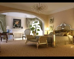 Continental Bucolic Bedroom Interior 3d model