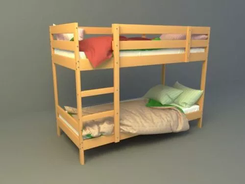 Double Loft Bed Wooden 3d model Double Loft Bed Wooden 3d model