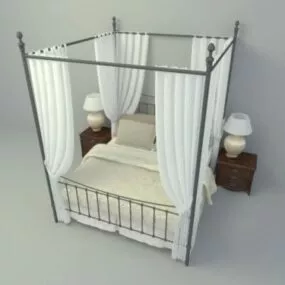 Elegant Poster Bed With Curtain 3d model