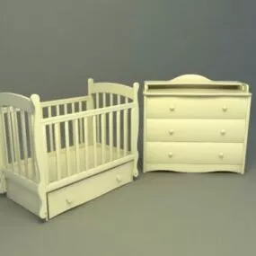 European Baby Crib With Drawer 3d model