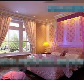 European Warm Girl Bedroom Interior 3d model