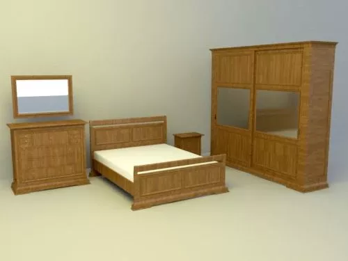 Wooden Bed Furnishing 3d model Wooden Bed Furnishing 3d model