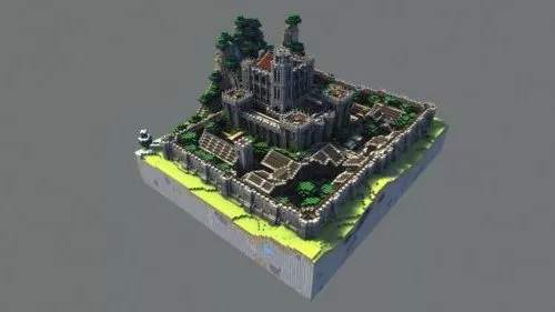Castle With Village Isometric Architecture 3d model