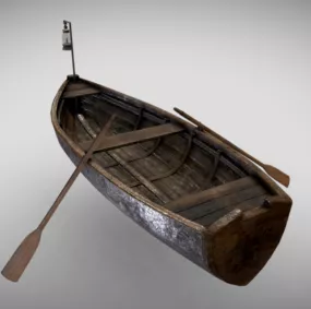 Old Wood Rowing Boat 3d model