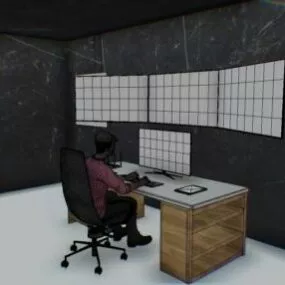 Working Desk With Wheel Chair 3d model