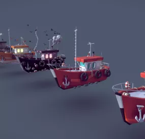 Lowpoly Fish Ship Collection 3d model