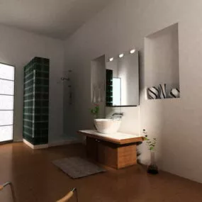 Simple Style Bathroom With Furniture Interior 3d model