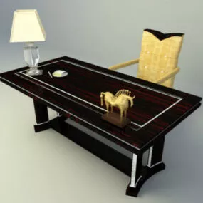Single Working Table With Chair 3d model
