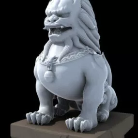 Front Door Stone Lion Sculpture 3d model