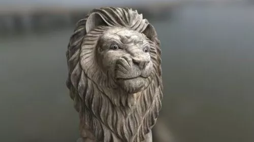 Two Seated Lion Statue 3d model
