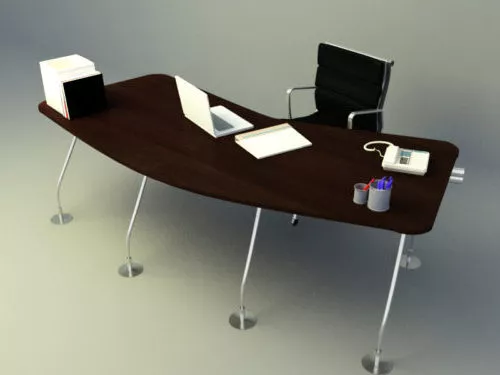 Curved Working Table With Chair 3d model Curved Working Table With Chair 3d model