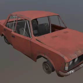 Wrecked Fiat Red Car 3d model