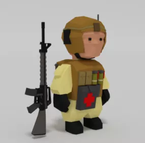 Lowpoly Rigged Cartoon Soldier 3d model