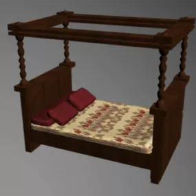Antique Wood Bed V1 3d model