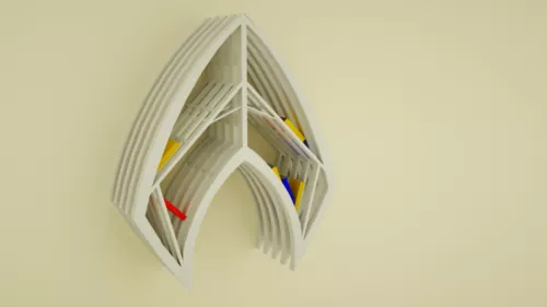 Curved Bookshelf Rack With Under Cabinet 3d model