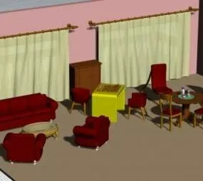 Lowpoly Living Room With Chair 3d model