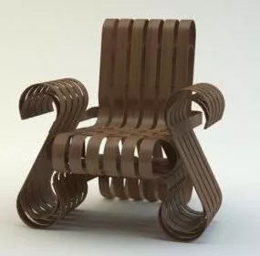 Curved Shaped Wooden Chair 3d model