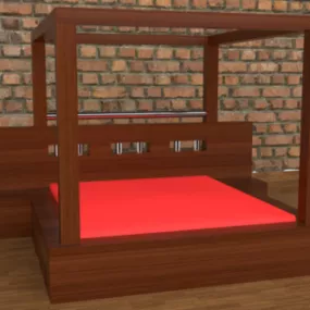 Asian Antique Wood Bed 3d model