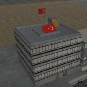 Turkiye Headquarter Building With Flag 3d model