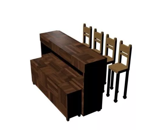 Bar Chairs With Old Table 3d model Bar Chairs With Old Table 3d model