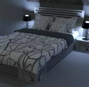 Hotel Wood Bed 3d model