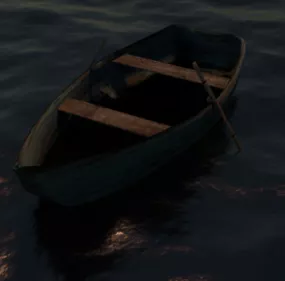 Wood Boat In Ocean 3d model