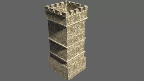 Stone Castle Building On Desert 3d model