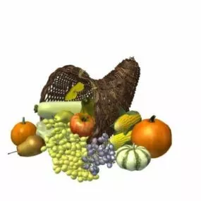 Fruits Basket With Food 3d model