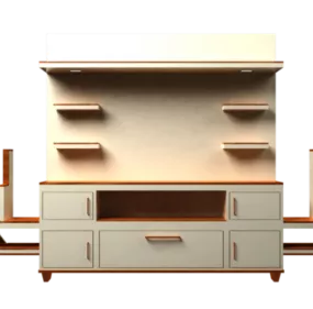 Wood Tv Table With Shelves 3d model