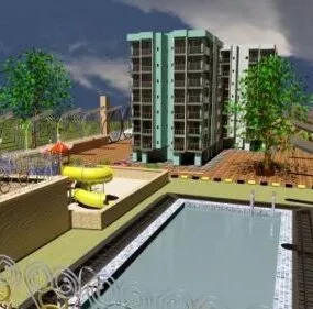 Hi-rise Buildings Exterior Scene 3d model